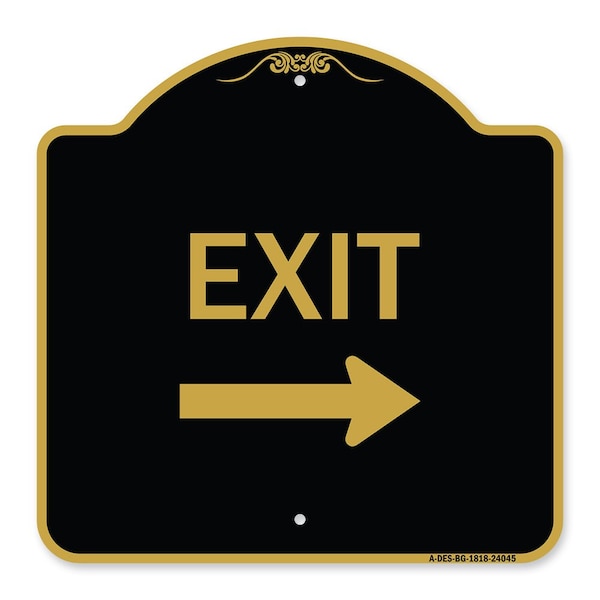 Signmission Designer Series Exit W/ Right Arrow 3, Black & Gold Aluminum Sign, 18" H, 18" L, BG-1818-24045 A-DES-BG-1818-24045 - main